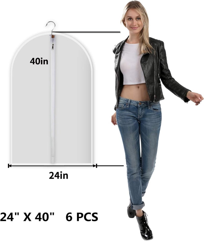 MS KITCHEN 6 Pack Garment Bags for Hanging Clothes (24x40") - Dustproof Suit Bags for Closet Storage - Durable PEVA Covers with Sturdy Zipper for Coats, Jackets & Dresses (Translucent) - Image 2